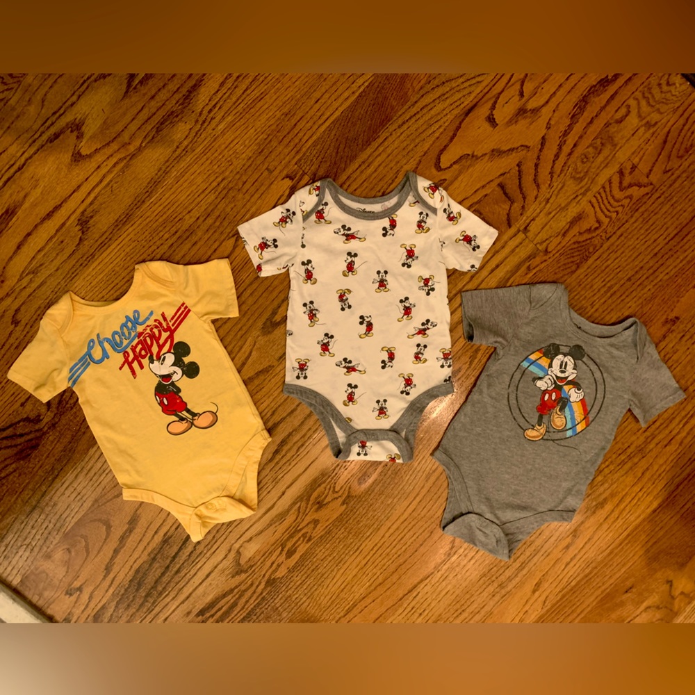 Disney 12 Mth Baby Mickey Mouse Onesie Lot 3 NEW ONE-piece bodysuits Infant